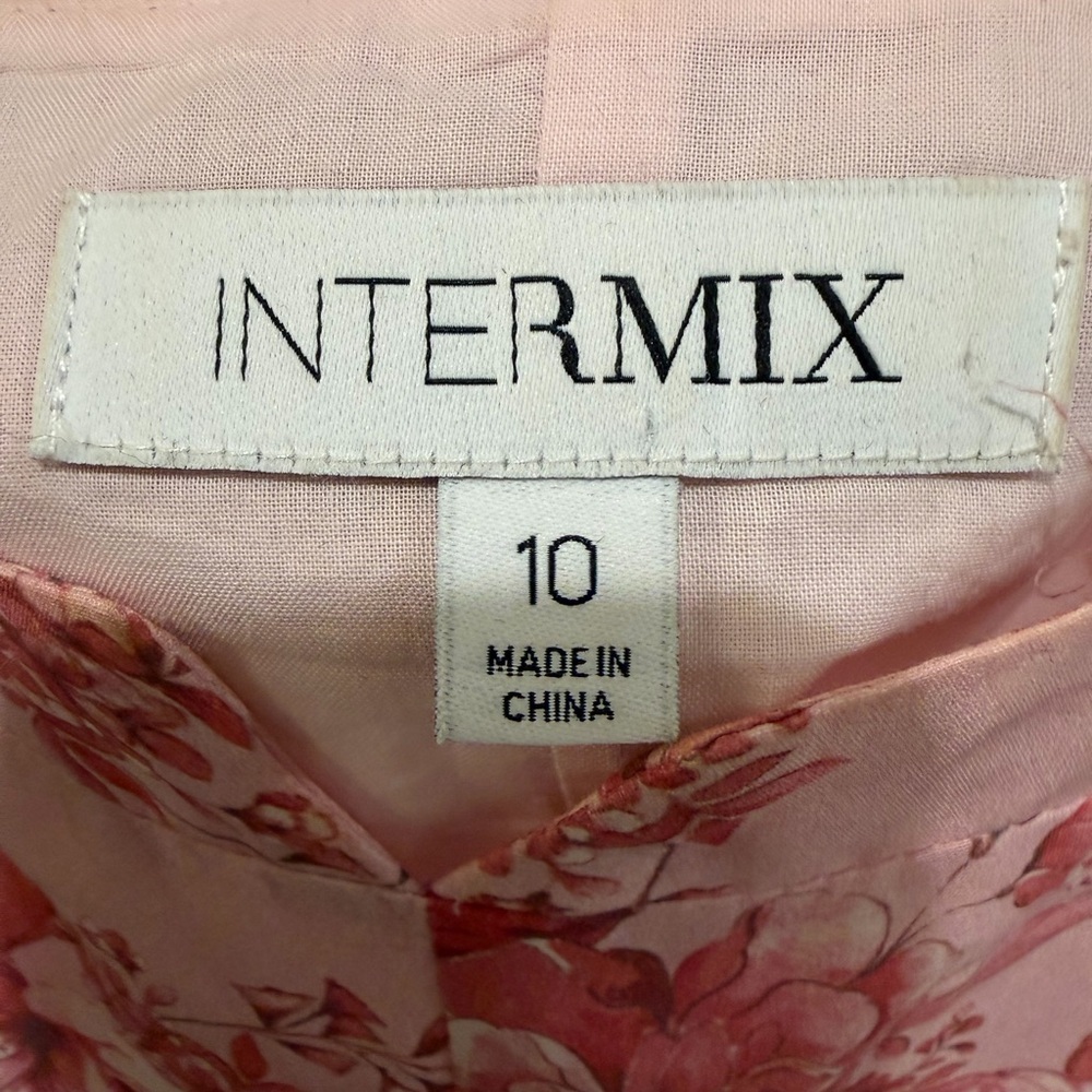 Intermix Pink Floral Silk Blend Babydoll Mini Dress Cottagecore Size 10 Romantic - Picture 15 of 16